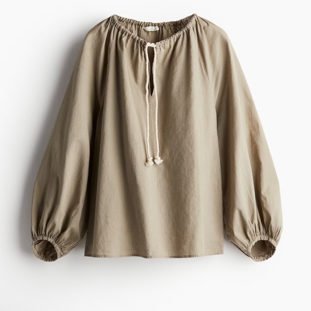 H&M Linen-Blend Popover Blouse Size Medium
